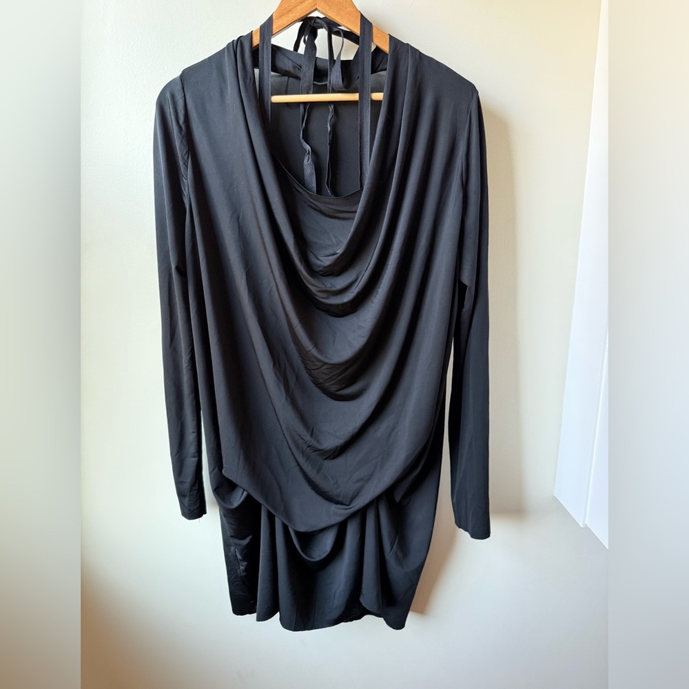ALLSAINTS Amei Long Sleeve Dress Drape Black Cowl Elegant Contemporary 8